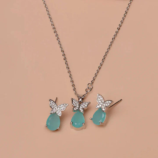 Butterfly Pendant with Earrings (Premium Quality)